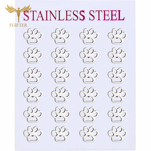 12 Pairs Stainless Steel Stud Earrings Set Animal Dog Cat Paw Jewelry Silver