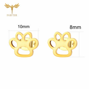 12 Pairs Stainless Steel Stud Earrings Set Animal Dog Cat Paw Jewelry Silver