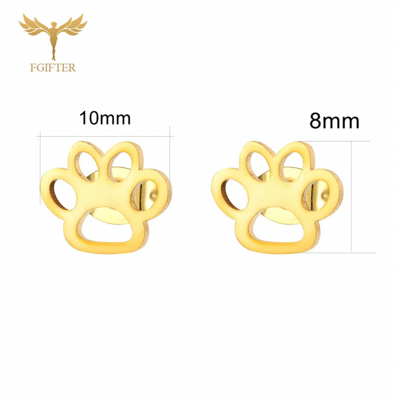 12 Pairs Stainless Steel Stud Earrings Set Animal Dog Cat Paw Jewelry Silver