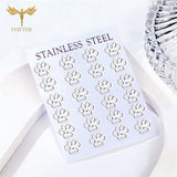 12 Pairs Stainless Steel Stud Earrings Set Animal Dog Cat Paw Jewelry Silver