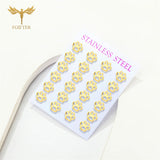 12 Pairs Stainless Steel Stud Earrings Set Animal Dog Cat Paw Jewelry Silver