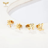 12 Pairs Chinese Characters Stud Earrings Golden Stainless Steel Jewelry