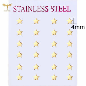 12 Pairs Golden Star Earrings Set Small Ear Studs Stainless Steel