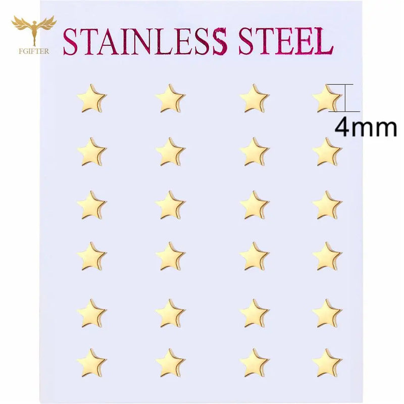 12 Pairs Golden Star Earrings Set Small Ear Studs Stainless Steel