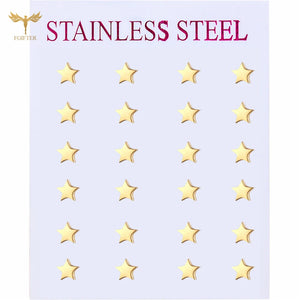 12 Pairs Golden Star Earrings Set Small Ear Studs Stainless Steel
