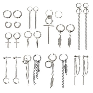 12 Pairs Titanium Steel Statement Earrings Set