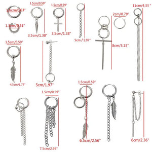 12 Pairs Titanium Steel Cross Feather Earrings Set