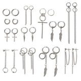 12 Pairs Titanium Steel Kpop Cross Feather Earrings Set