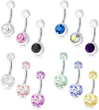 12 Pcs 14G Stainless Steel Belly Button Rings CZ Inlaid Navel Bars