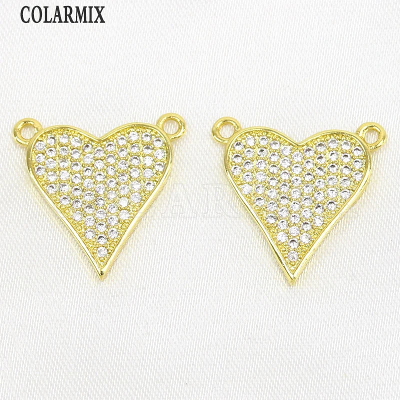 12 Pcs 18k Plated Zircon Heart Charms for Jewelry Making Pendant