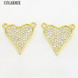 12 Pcs 18k Plated Zircon Heart Charms for Jewelry Making Pendant