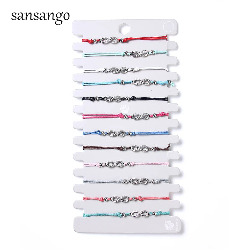 12 Pcs Antique Silver Infinity Cord Bracelet Adjustable Bangle Birthday Gift