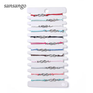 12 Pcs Antique Silver Infinity Cord Bracelet Adjustable Bangle Birthday Gift
