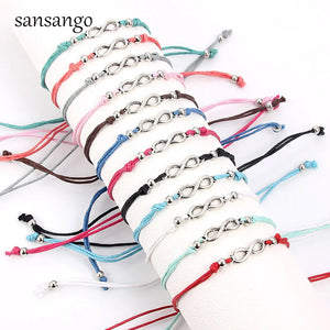 12 Pcs Antique Silver Infinity Cord Bracelet Adjustable Bangle Birthday Gift