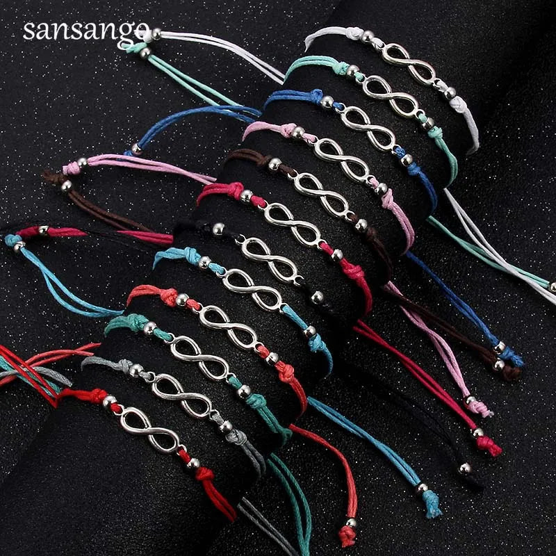 12 Pcs Antique Silver Infinity Cord Bracelet Adjustable Bangle Birthday Gift