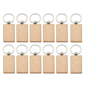 12 Pcs Wooden Key Chain Rectangle Tags DIY Craft Keychains Key Ring