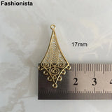 12 Pcs Brass Filigree Chandelier Charms 17x34mm Metal Rhombus Pendant
