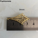 12 Pcs Brass Filigree Chandelier Charms 17x34mm Metal Rhombus Pendant