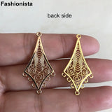 12 Pcs Brass Filigree Chandelier Charms 17x34mm Metal Rhombus Pendant