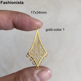 12 Pcs Brass Filigree Chandelier Charms 17x34mm Metal Rhombus Pendant