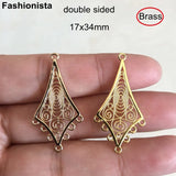 12 Pcs Brass Filigree Chandelier Charms 17x34mm Metal Rhombus Pendant