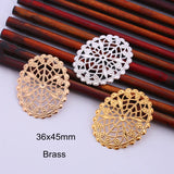 12 Pcs Brass Filigree Oval Flowers 36x45mm Metal Hollow Ornament Gold/Silver/KC