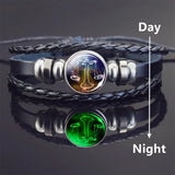 12 Pcs Constellation Bracelet Set Luminous Zodiac Braided Leather Bracelet