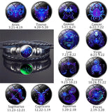 12 Pcs Constellation Bracelet Set Luminous Zodiac Braided Leather Bracelet