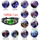 12 Pcs Constellation Bracelet Set Luminous Zodiac Braided Leather Bracelet