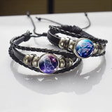 12 Pcs Constellation Bracelet Set Luminous Zodiac Braided Leather Bracelet