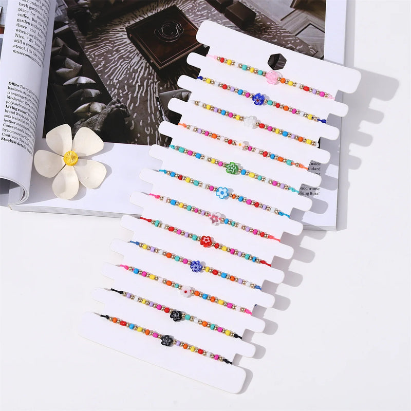 12 Pcs Flowers Bracelets Adjustable Friendship Bracelet Boho Couple Bracelets