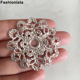 12 Pcs Brass Flowers 6mm Tray, 46mm Filigree Flowers, Gold/Silver/KC Metal