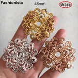 12 Pcs Brass Flowers 6mm Tray, 46mm Filigree Flowers, Gold/Silver/KC Metal