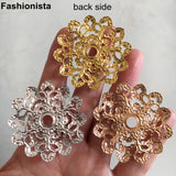 12 Pcs Brass Flowers 6mm Tray, 46mm Filigree Flowers, Gold/Silver/KC Metal