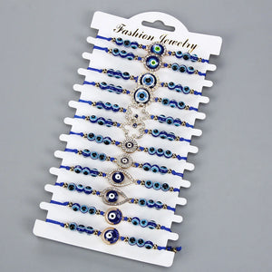 12 Pcs Lucky Beaded Evil Eye Bracelet Adjustable Vintage Jewelry