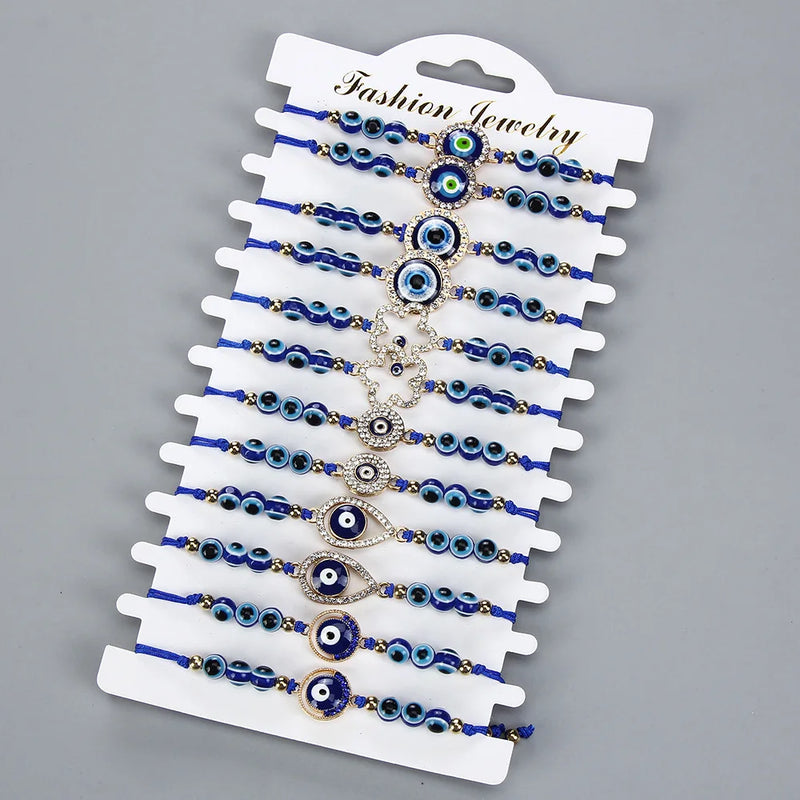 12 Pcs Lucky Beaded Evil Eye Bracelet Adjustable Vintage Jewelry