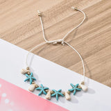 12 Pcs Natural Stone Shell Star Wooden Beads Bracelets Adjustable Rope Wristband