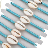 12 Pcs Natural Stone Shell Star Wooden Beads Bracelets Adjustable Rope Wristband