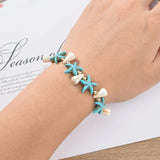 12 Pcs Natural Stone Shell Star Wooden Beads Bracelets Adjustable Rope Wristband