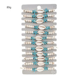 12 Pcs Natural Stone Shell Star Wooden Beads Bracelets Adjustable Rope Wristband