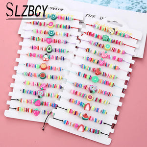 12 Pcs/Lot Fruits Charm Bracelet Summer Rope Bracelets For Women Men