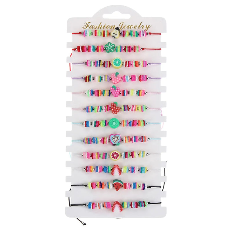 12 Pcs/Lot Fruits Charm Bracelet Summer Rope Bracelets For Women Men