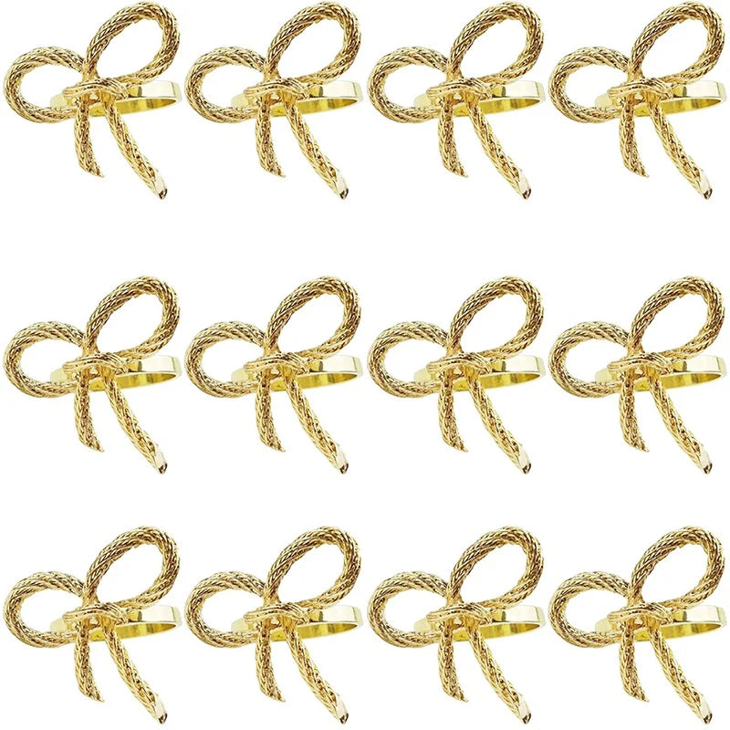 12 Pcs Golden Butterfly Bow Tie Napkin Buckle Metal Napkin Ring