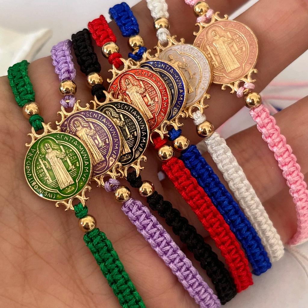 Adjustable Colorful Saint Benedict Rope Bracelet Set