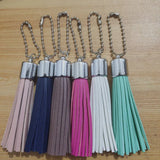 12 Pcs Silver Bead Leather Tassel Key Chain for Women's Bag Purse