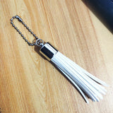 12 Pcs Silver Bead Leather Tassel Key Chain for Women's Bag Purse