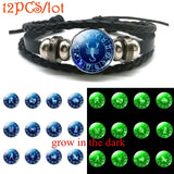 12 Pcs Zodiac Bracelets Glow In The Dark Leather Braided Bracelet