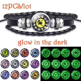 12 Pcs Zodiac Bracelets Glow In The Dark Leather Braided Bracelet