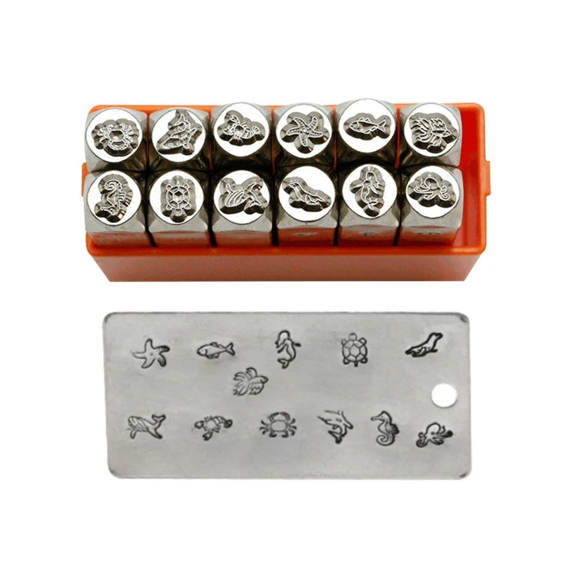 12 Pcs Pattern Punching Steel Stamping Letters Jewelry Tools