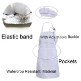 Kids Apron and Chef Hat Set, Adjustable with Pockets (White, Ages 2-6)